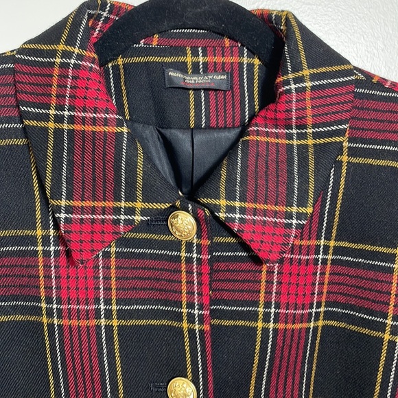 H. Stockton Atlanta Red Black Yellow Tartan Plaid Wool Cropped Jacket Size 2 - Picture 3 of 15